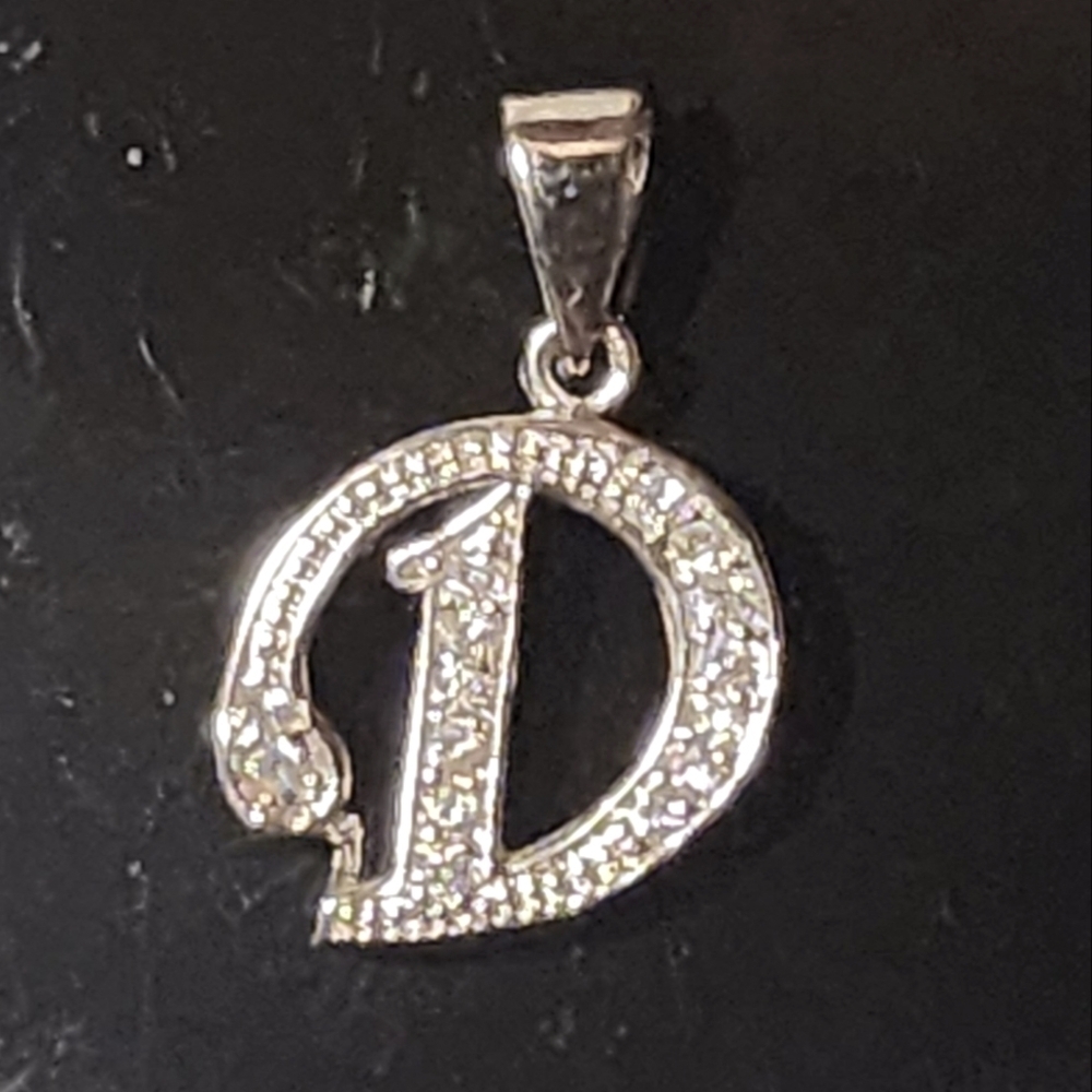 925 Sterling Silver Initial D Pendant Simulated CZ Charm